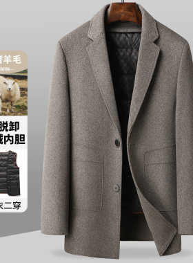 男式大衣2024秋冬款脱卸白鸭绒内胆中青年商务双面呢休闲保暖外套