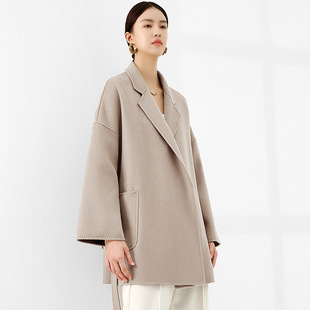 【水波纹100羊绒】女大衣秋冬纯山羊绒宽松短款双面呢外套