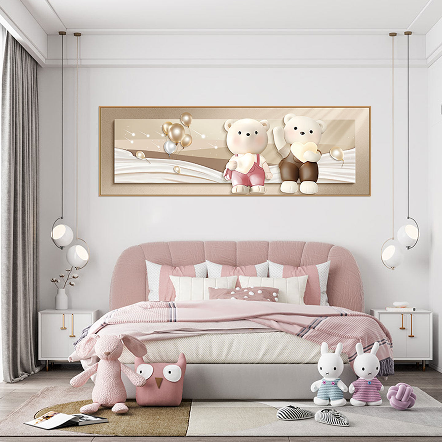 新款可爱奶油风小熊自粘贴画高级感主卧床头贴画儿童房间温馨壁画,家居饰品,现代装饰画,淘宝优惠券,粉丝福利购,淘宝优惠卷