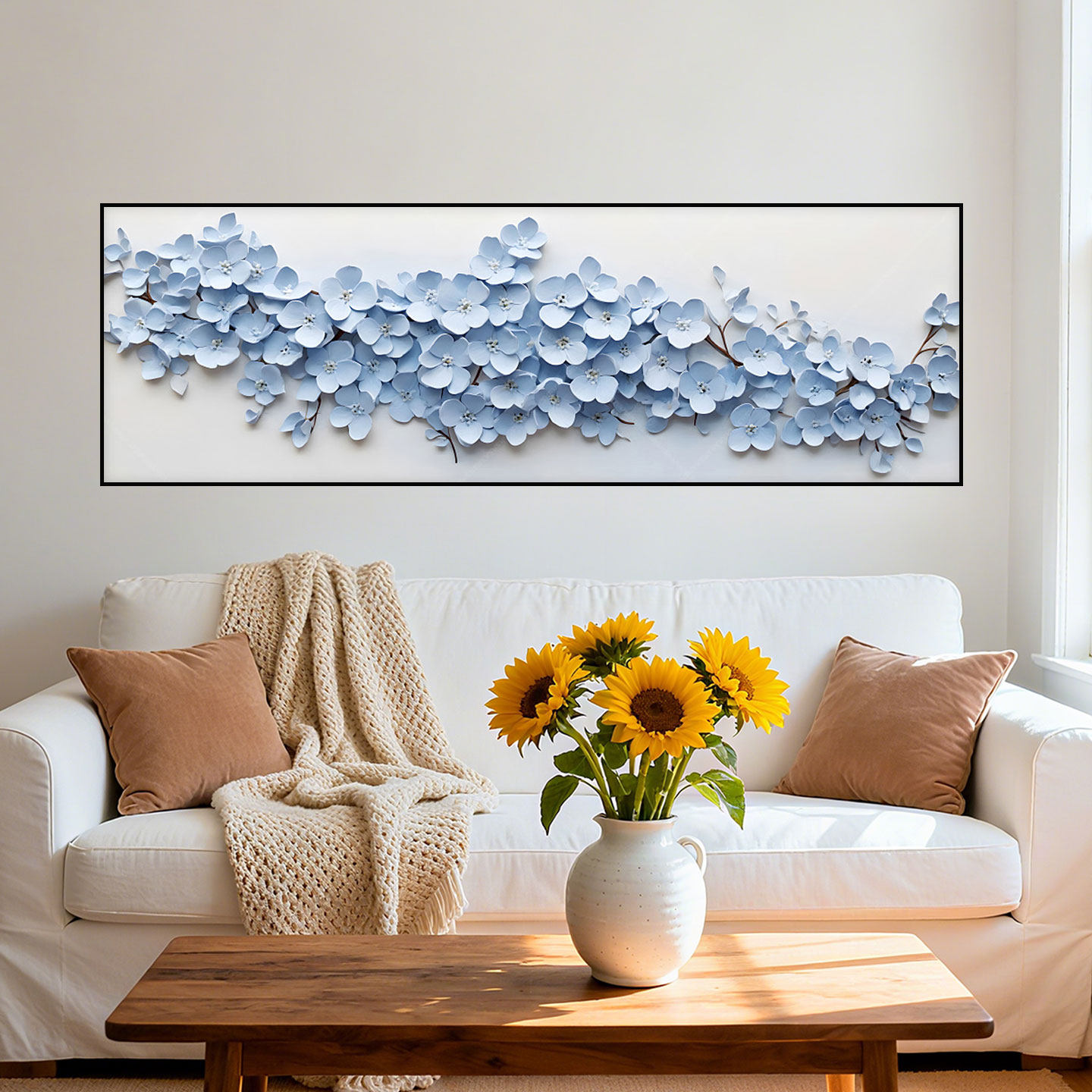 吾璨现代简约平面立体感线条花卉装饰画客厅卧室贴画新中式艺术画