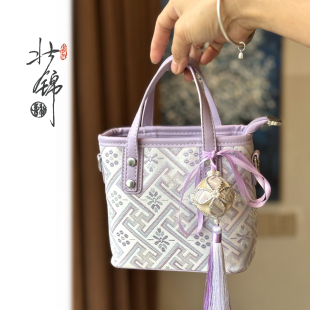 广西非遗壮锦万吉纹小方包新中式女包水桶包纯手工斜挎手提包百搭