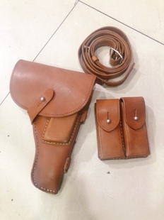 54黄牛皮手枪套 斜背带弹夹套枪套 影视道具黄牛皮普套