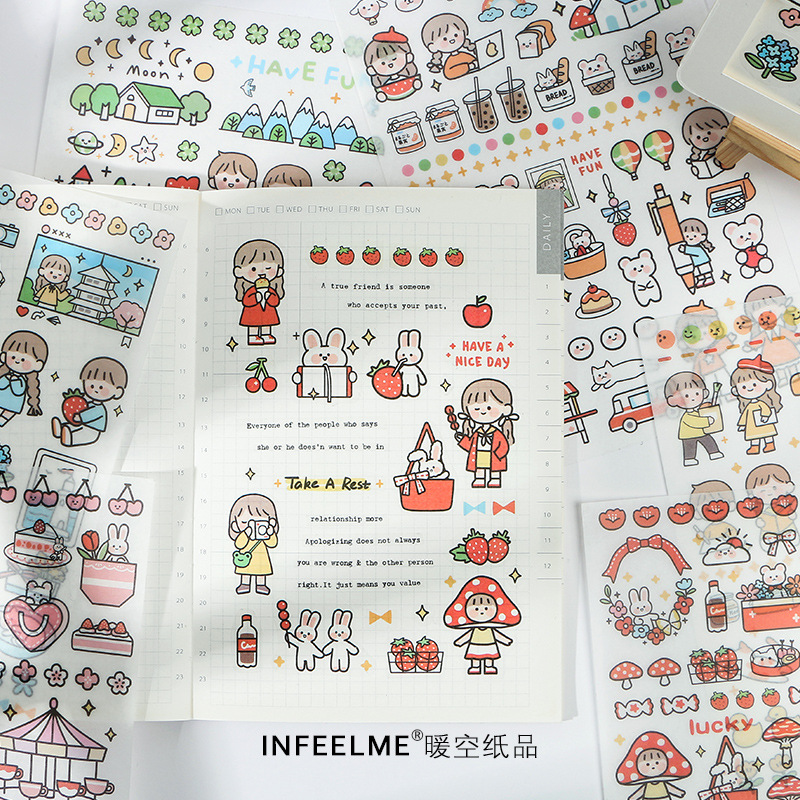 创意个性ins风和纸装饰贴纸小图案可爱卡通少女手帐日记自粘贴画