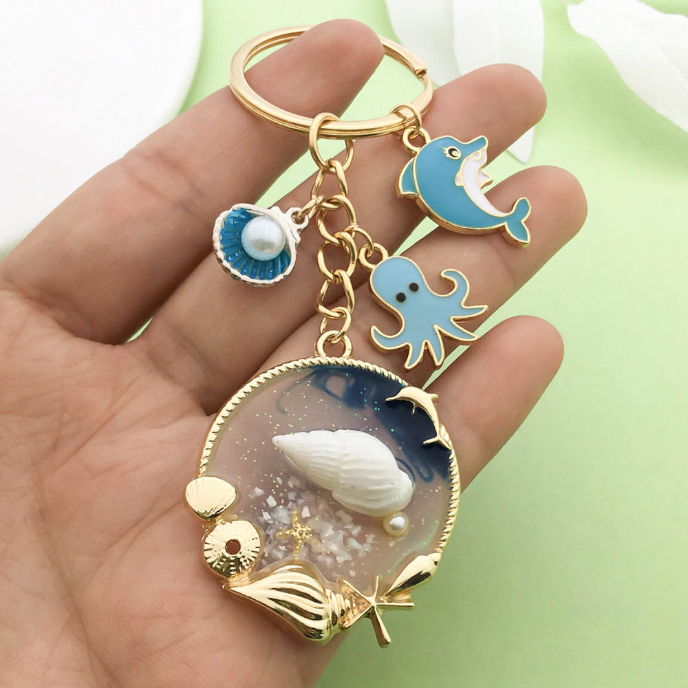 新品蓝色滴油合金贝壳海豚章鱼海洋吊坠钥匙扣背包挂件小清新礼物
