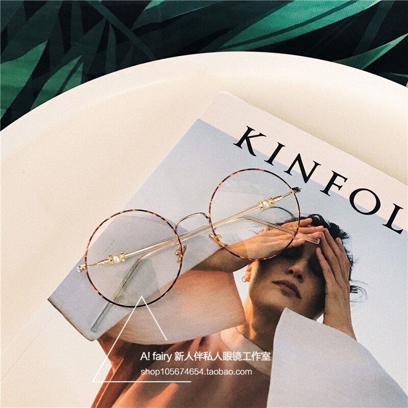 韩版ins眼镜框女复古圆形大框平光镜珍珠腿圆脸显瘦原宿镜框近视
