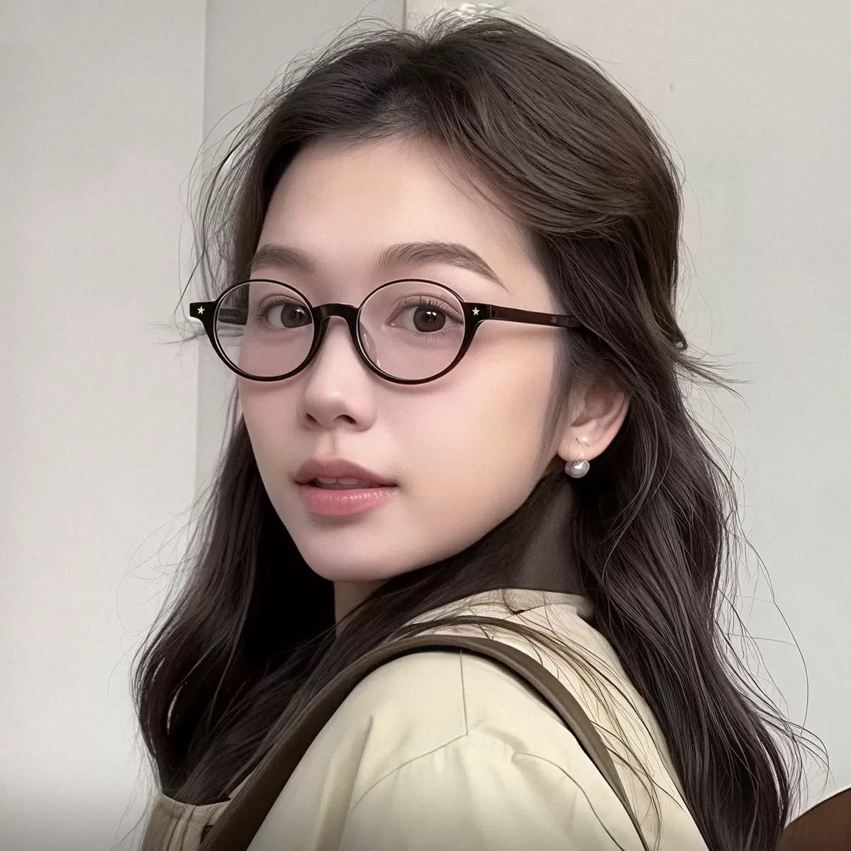 日系复古下半框眼镜女文艺网红