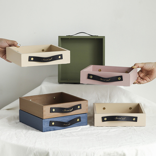 甜品展示盘 甜品台木质蛋糕盘 莫兰迪色蛋糕托盘 方形提手出餐盘