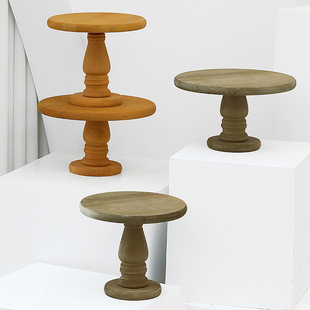 高脚点心盘 森系木头蛋糕架 拍照道具 婚庆甜品台木质蛋糕盘 欧式
