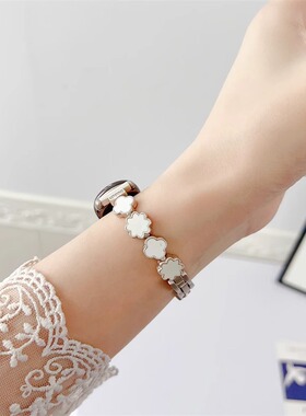 适用小米手环9/8NFC表带金属四叶草贝母手链智能手环8/9腕带表带