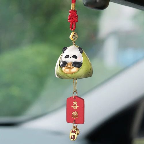 国潮熊猫车载摇摆挂件招财平安