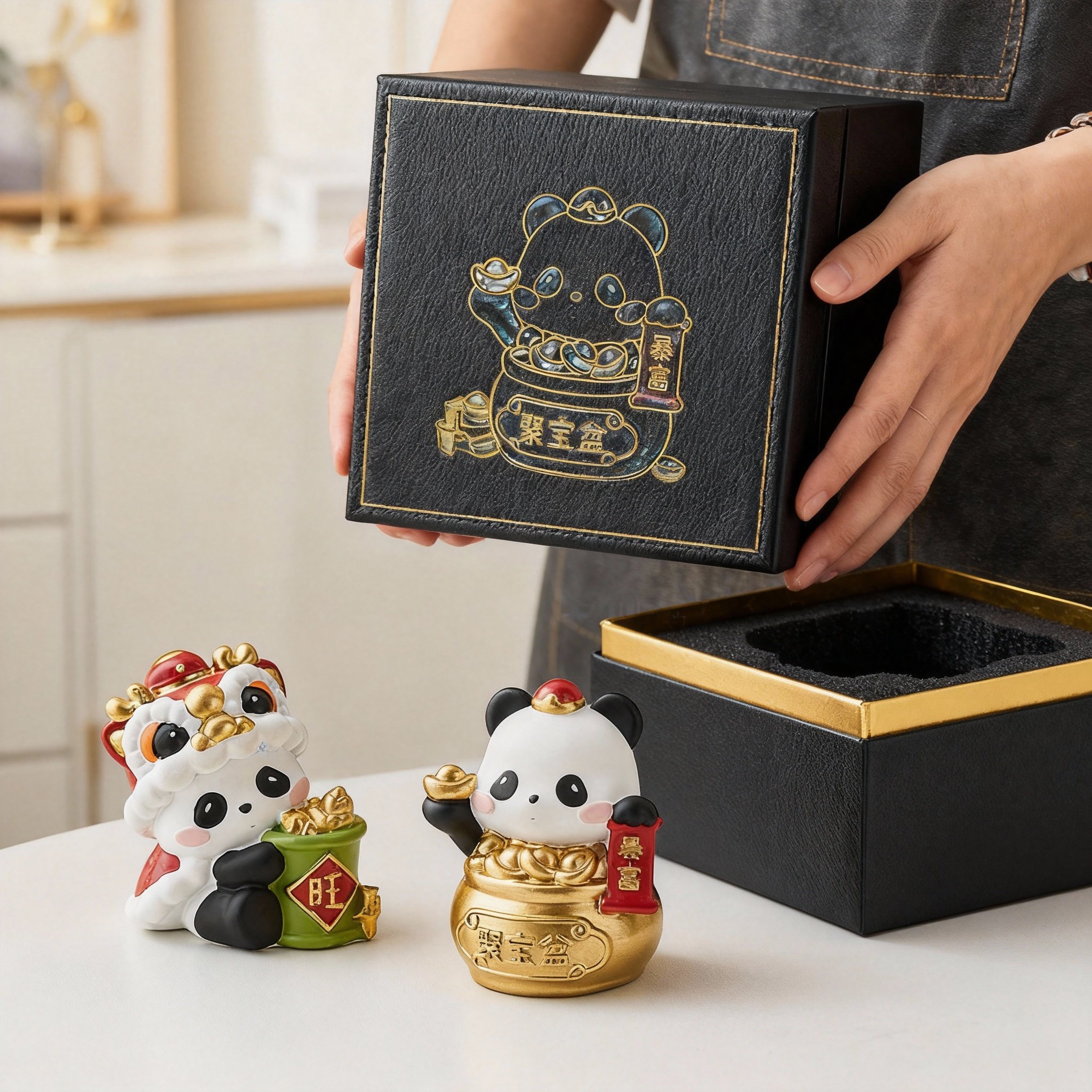 国潮熊猫树脂桌面摆件礼盒