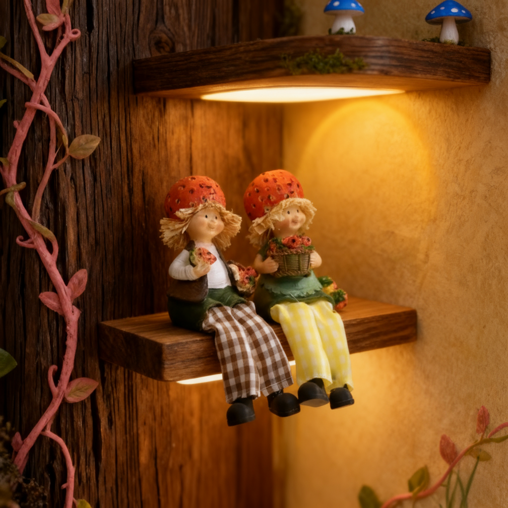 卡通草莓帽女孩树脂暖白光摆件