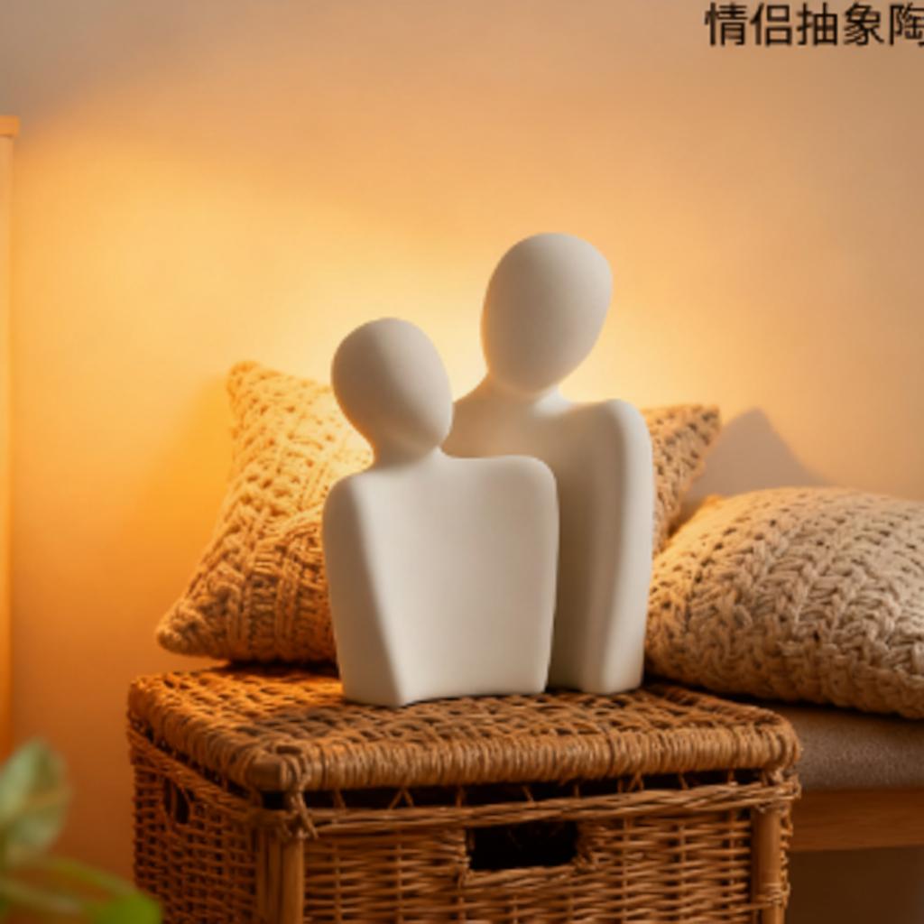 侘寂风陶瓷人物摆件情侣夫妻
