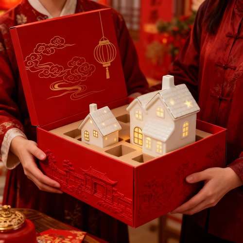 新中式陶瓷小房子LED暖光摆件