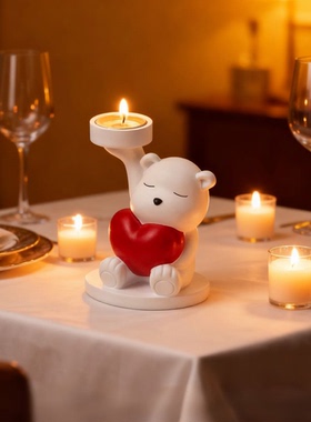 可爱小熊爱心烛台树脂摆件
