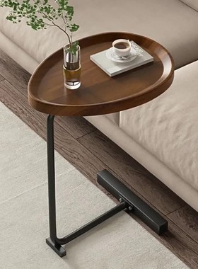 实木椭圆形沙发边桌可移动折叠
