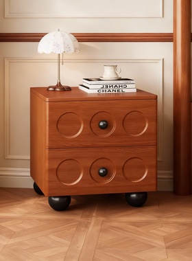 复古几何木质床头柜收纳可移动