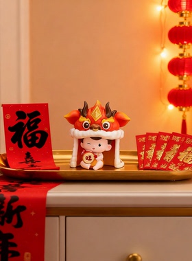 国潮舞狮树脂手绘桌面摆件