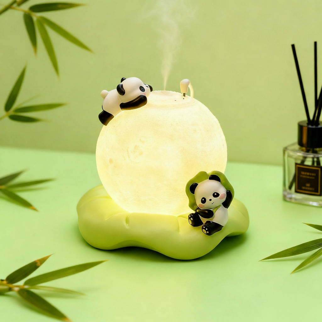 可爱熊猫树脂发光桌面摆件礼盒