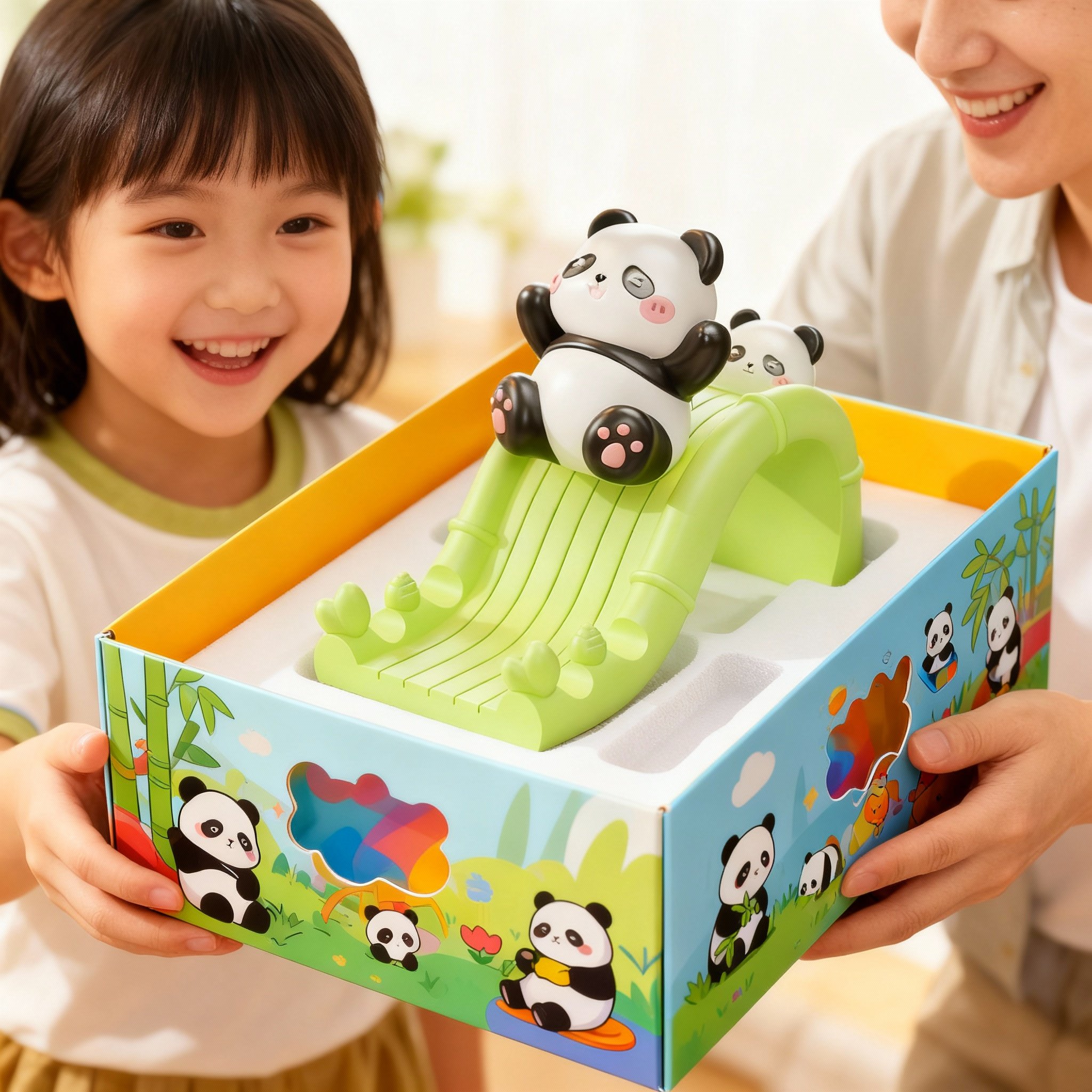 卡通熊猫树脂桌面摆件礼盒互动