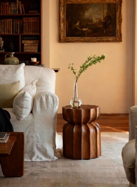 侘寂风实木雕刻几何茶几设计师款