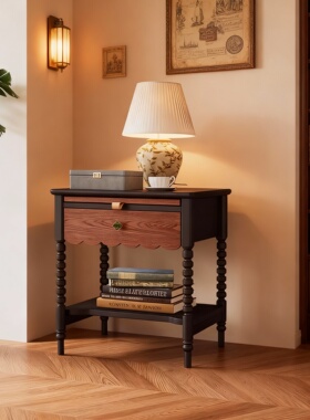 欧式复古实木床头柜雕刻收纳摆件