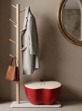 北欧苹果木质落地衣帽架玄关收纳