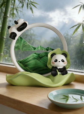 新中式手绘熊猫树脂桌面摆件