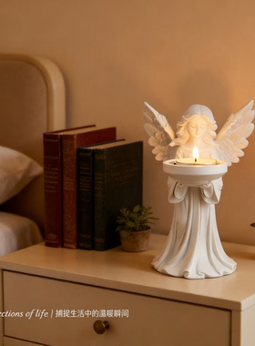北欧天使树脂可发光烛台摆件
