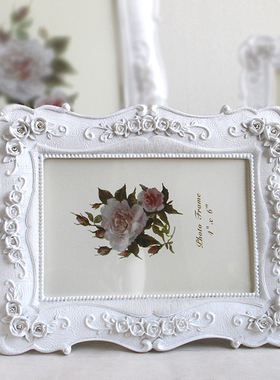 欧式白色田园复古相框摆台5寸6寸7寸8寸10寸树脂画框桌摆加洗照片
