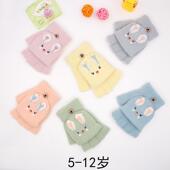 秋冬5 子女童男童 12儿童加厚加绒保暖手套翻盖丝绒半指露指学生鞋