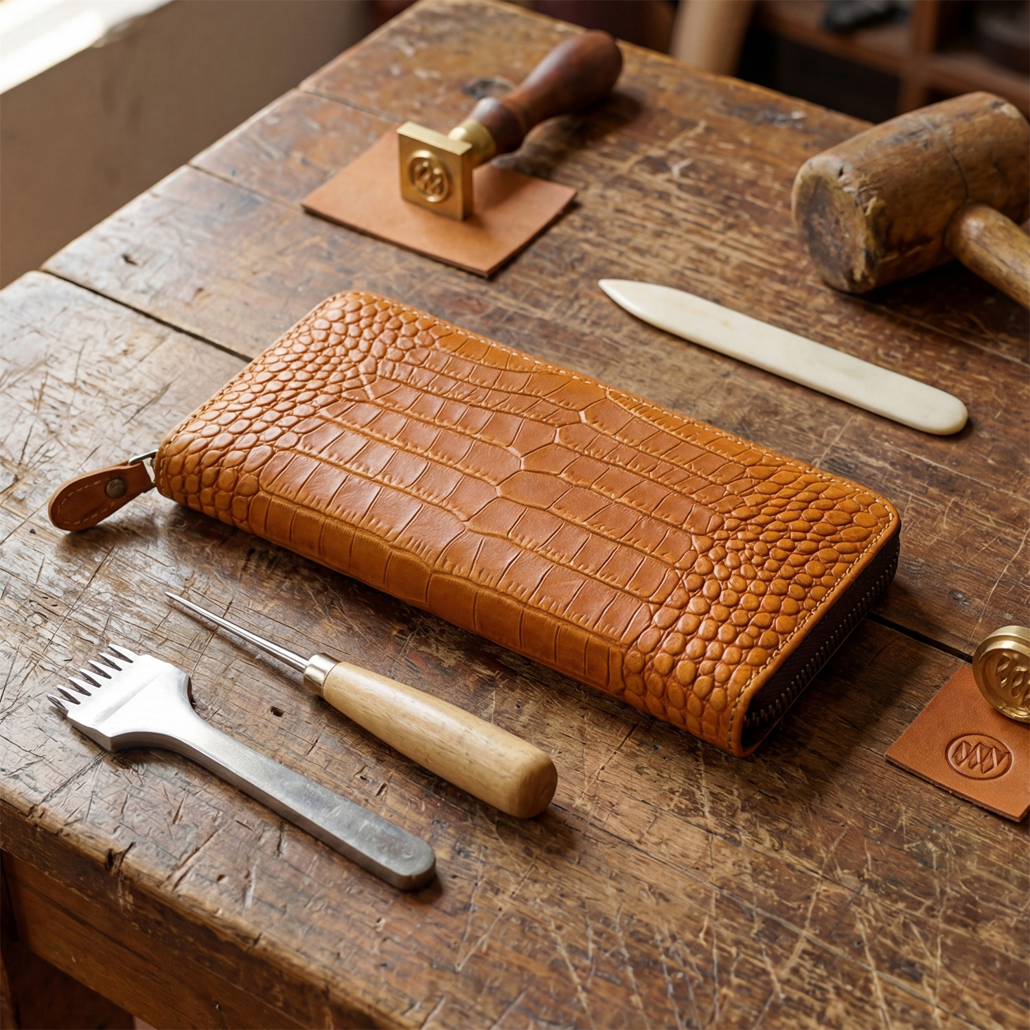 复古疯马皮男士头层牛皮钱包大容量鳄鱼纹手包真皮长款拉链钱夹潮