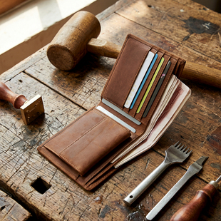 男士 钱包青年真皮驾驶证钱夹送男友爸爸礼物 复古疯马头层牛皮短款