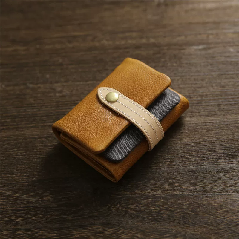 Short leather wallet for students, genuine leather, cowhide