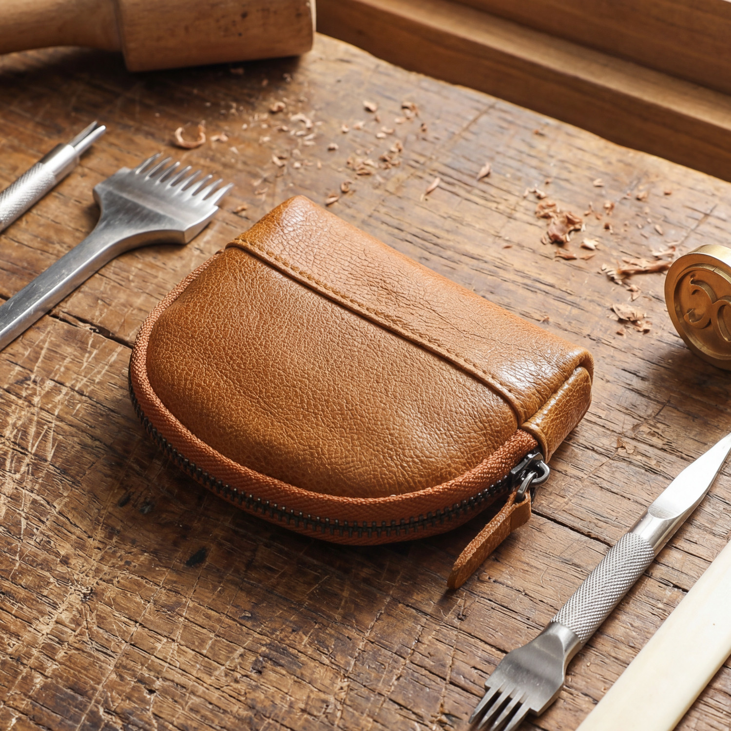 男士复古植鞣头层牛皮钱包大容量女拉链零钱包学生真皮短款硬币包