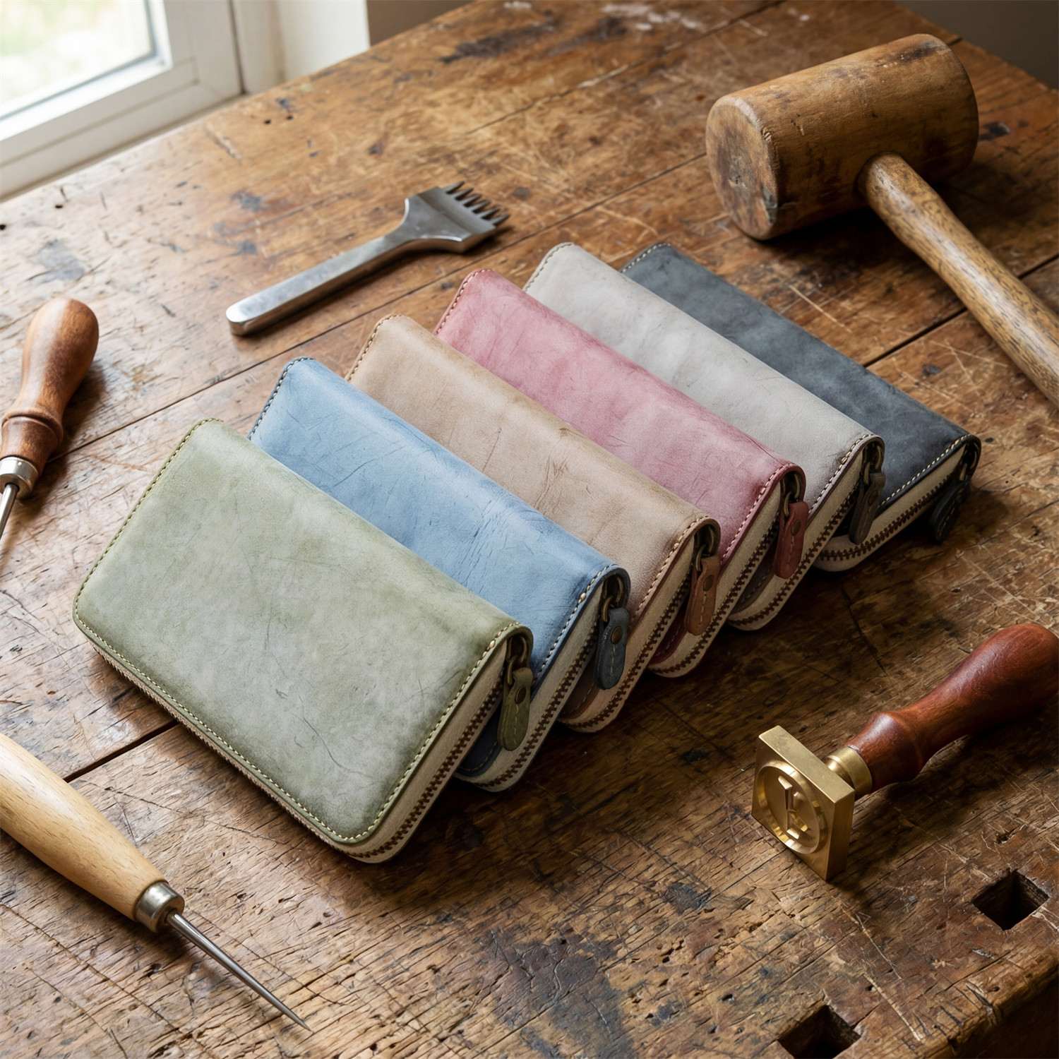 男士真皮长款拉链钱包大容量雾蜡植鞣头层牛皮手抓包女青年手包