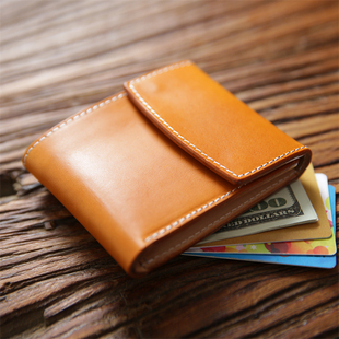 头层牛皮青年皮夹子 钱包植鞣皮搭扣钱夹男式 手工复古男士 真皮短款