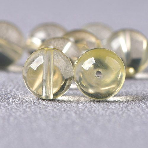天然柠檬黄水晶散珠子单颗圆珠