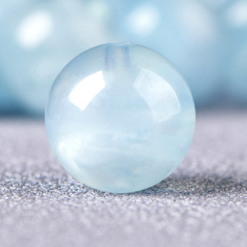 天然海蓝宝蓝天白云圆珠散珠子