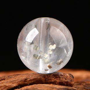 天然水晶云母矿散珠子圆珠DIY饰品配件圆珠手工串珠黄铜矿手链