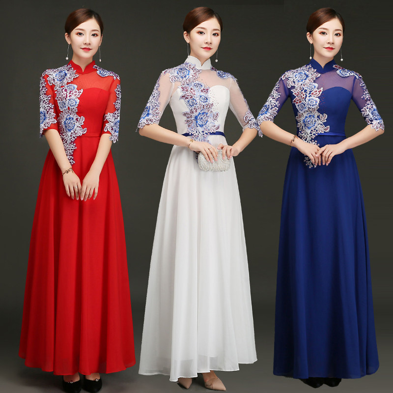 Evening dress 2019 new pattern stage Chorus Costume Chiffon longuette Host banquet Toast Bridesmaid Dressin the Women's clothing/Boutique , Costume/National costume/Stage costumes , National costume/Costumes  category - from Buy2taobao.com to provide professional Taobao agent buy service