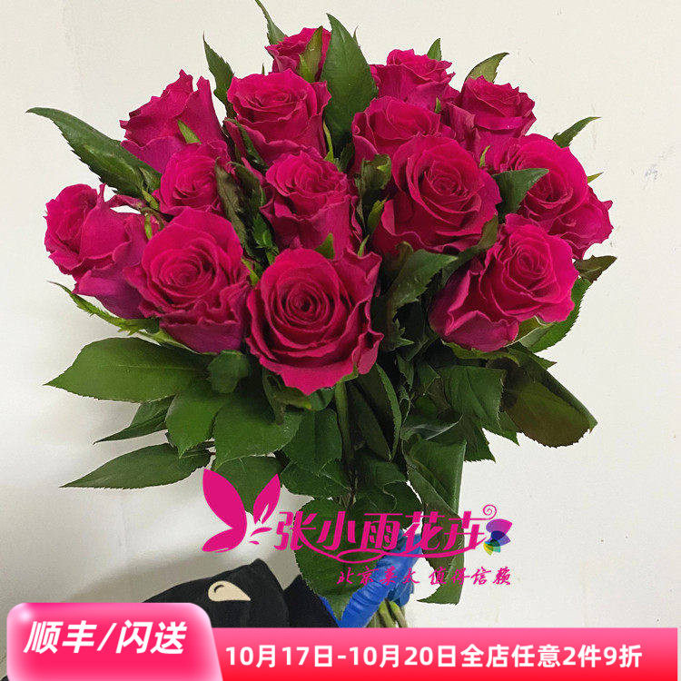 玫红玫瑰绽放10枝家用鲜花瓶插花