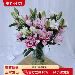新年推荐重瓣百合年宵花鲜切花香水百合花期长北京鲜花速递10枝