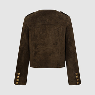 UR国内2025秋季女装时髦琥珀流光风双排扣皮衣外套UWH150062