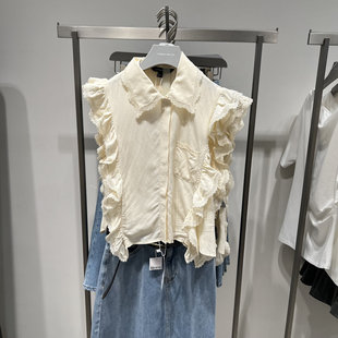UR国内2025夏季 UWG250178 女装 甜美浪漫蕾丝荷叶边开襟衬衫