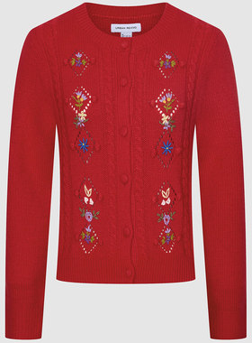 UR国内2025冬季女装都市镂空花卉刺绣红色针织开衫UYU960017