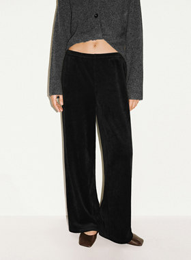 UR国内2025冬季女装气质简约肌理感高腰加厚直筒裤UWM650128