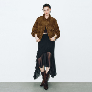 UR国内2025冬季女装城市游猎复古麂皮绒工装外套UWG150074