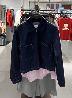 UR国内2025冬季女装复古巴恩风大贴袋短款牛仔外套UYY860002