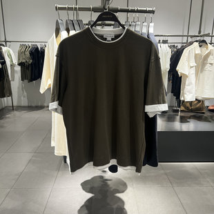 UR国内2025夏季男装休闲撞色拼接假两件短袖T恤UML450101